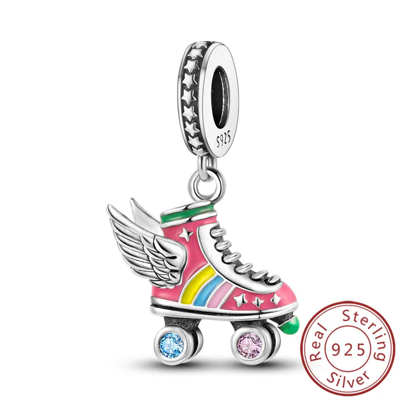 Fit 925 Sterling Silver Bow Perfume Bottle Pink Charms Beads for Women DIY Jewelry Gifts