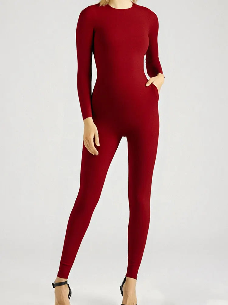 Autumn Black Long Sleeve Jumpsuit For Women Slim Fit O-Neck Bodycon Streetwear Romper Casual Skinny Fashion Overall