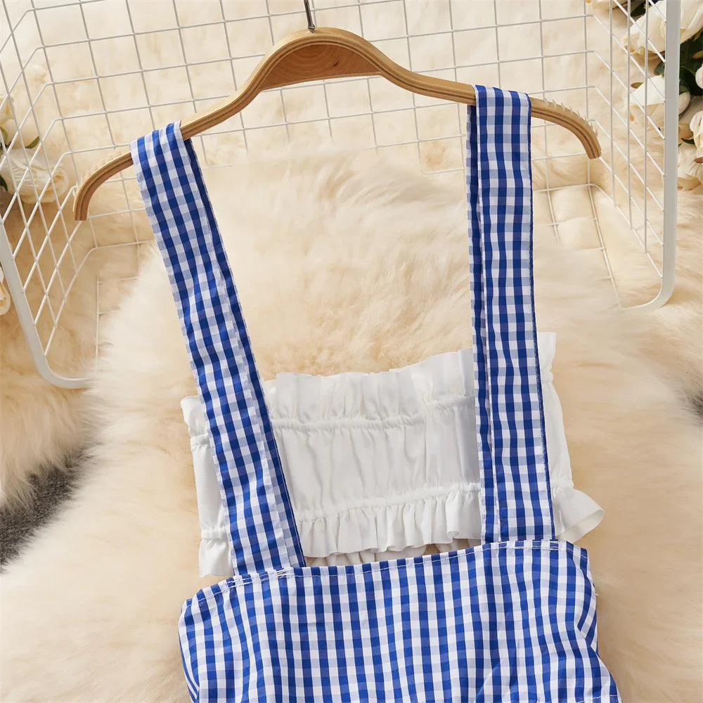 Sexy Girls Lingerie Set with Ruffle Bow Crop Top and Kawaii Plaid Short Strap Skirt Sweet Japanese Inspired Cute Intimate Apparel