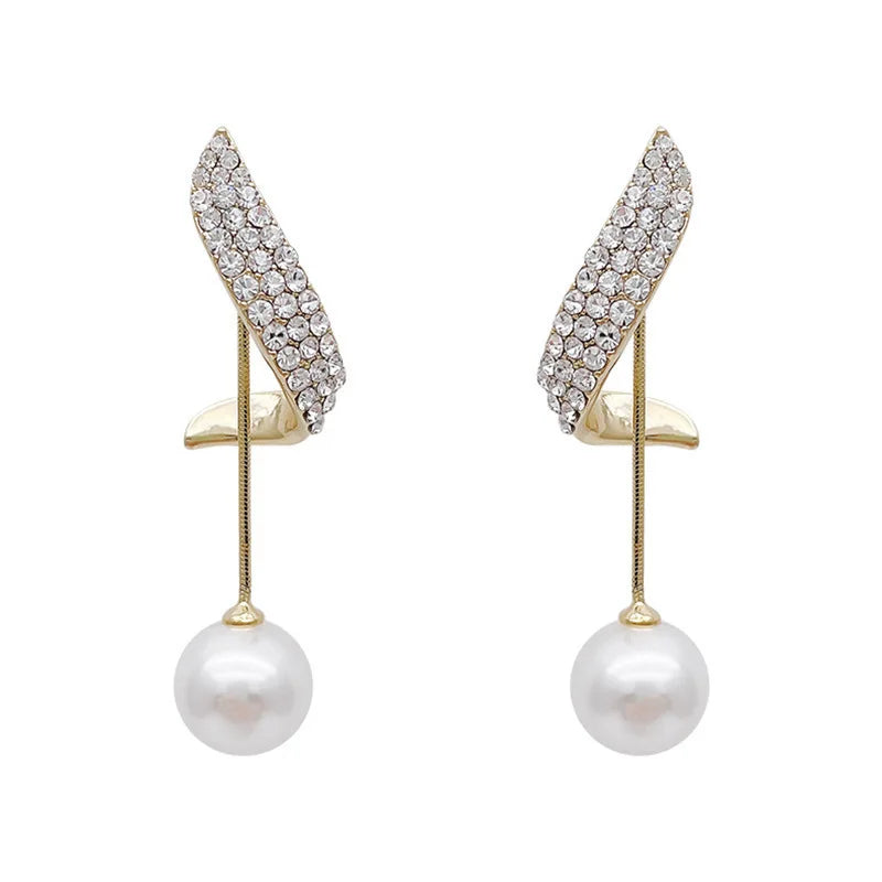 Elegant Imitation Pearl Dangle Earrings with Crystal Long Tassel for Women Wedding Jewelry