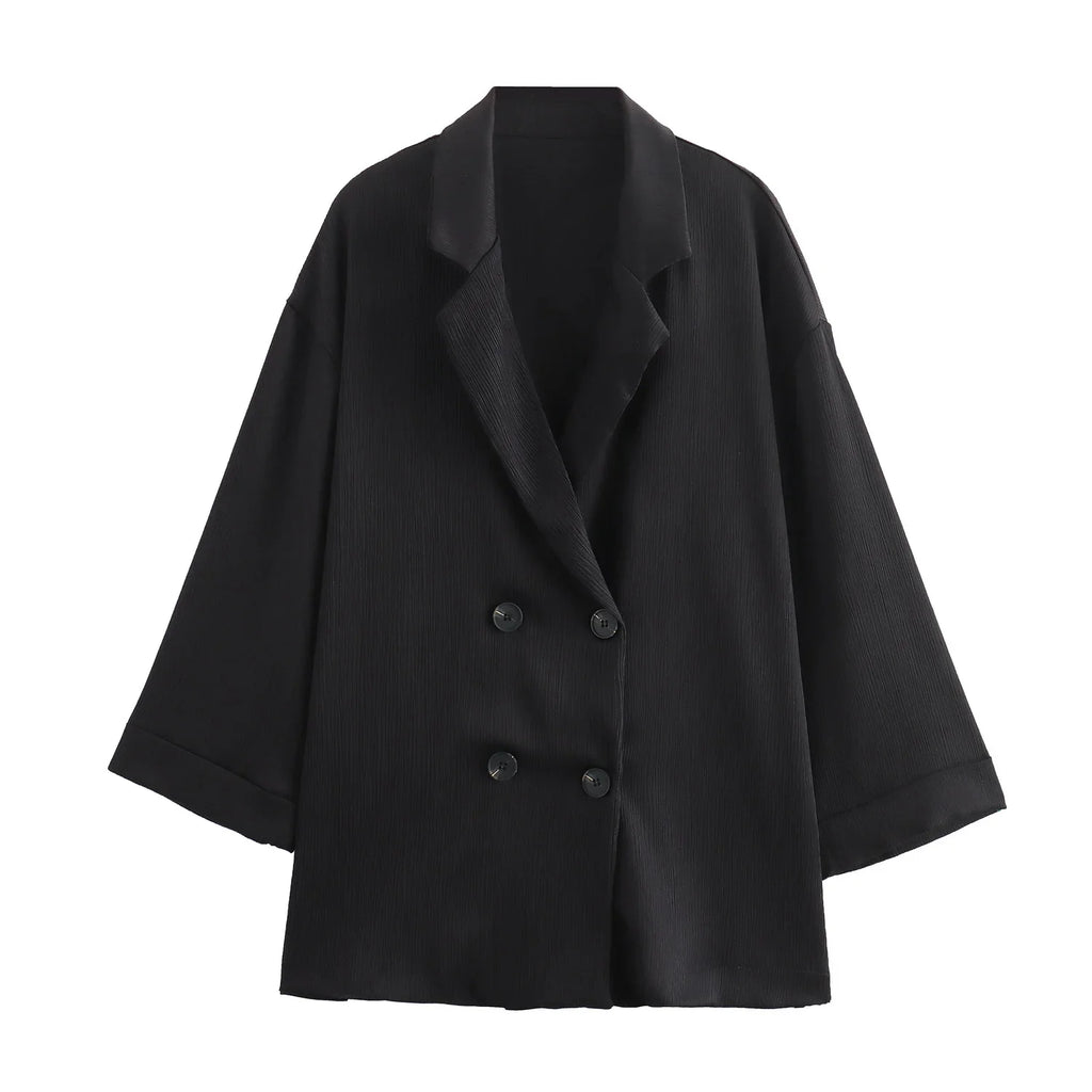 Autumn Women's Fashionable Wrinkled Suit Jacket and Casual Pants Set