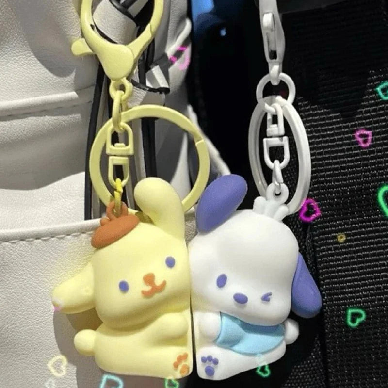 Cute Sanrio Couple Magnetic Keychain Set for Bags and Christmas Gifts with Kuromi and Cinnamonroll Dolls
