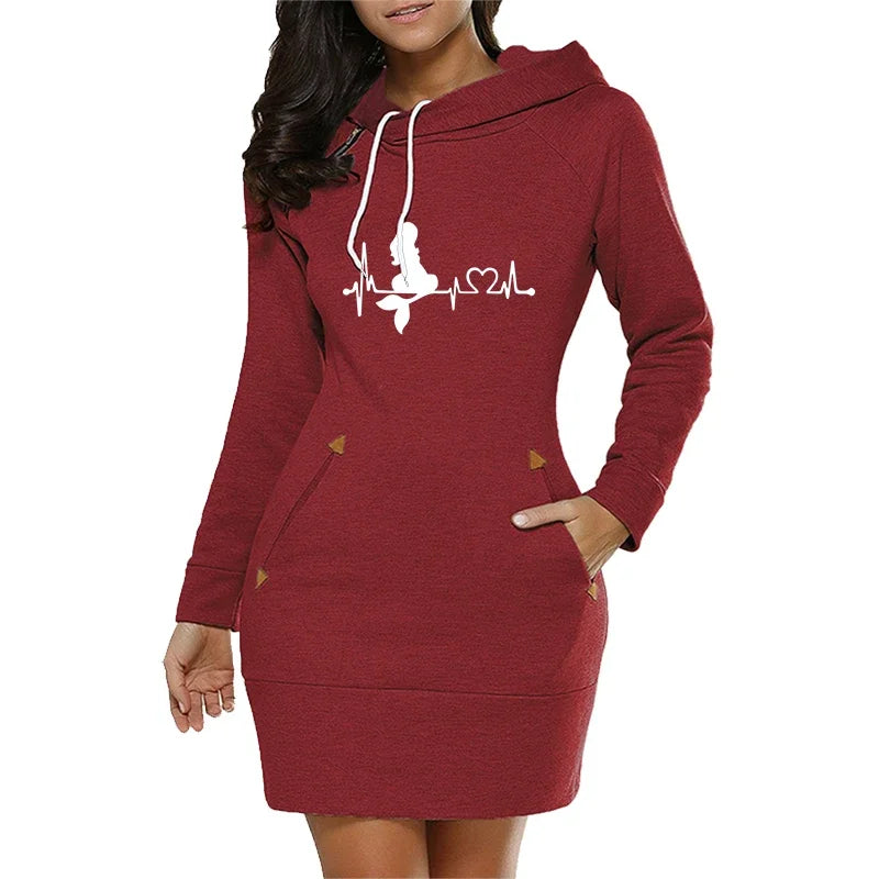 Women's Hooded Fleece Dress With Side Zip Knee Length