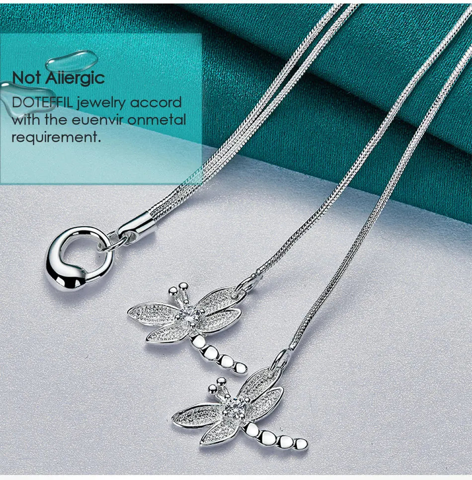 925 Sterling Silver Dragonfly Pendant Necklace for Women with Snake Chain Wedding Engagement Jewelry