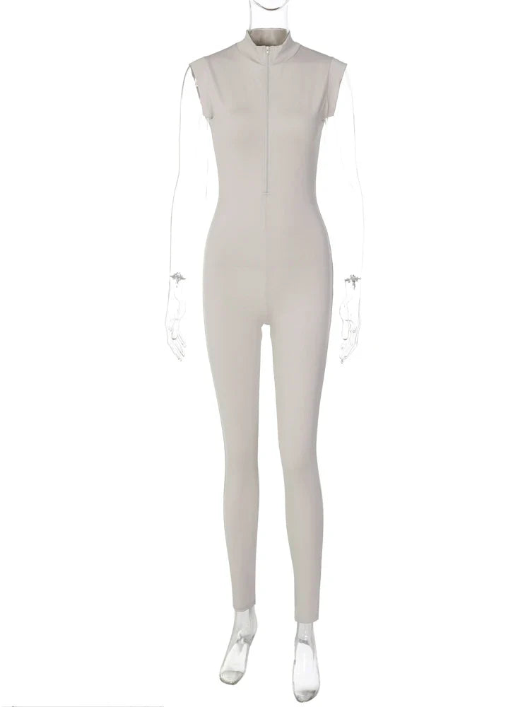 Women's Sleeveless Zipper Neck Sexy Bodycon Jumpsuit One Piece Stylish Summer Streetwear Party Gym Romper Overalls