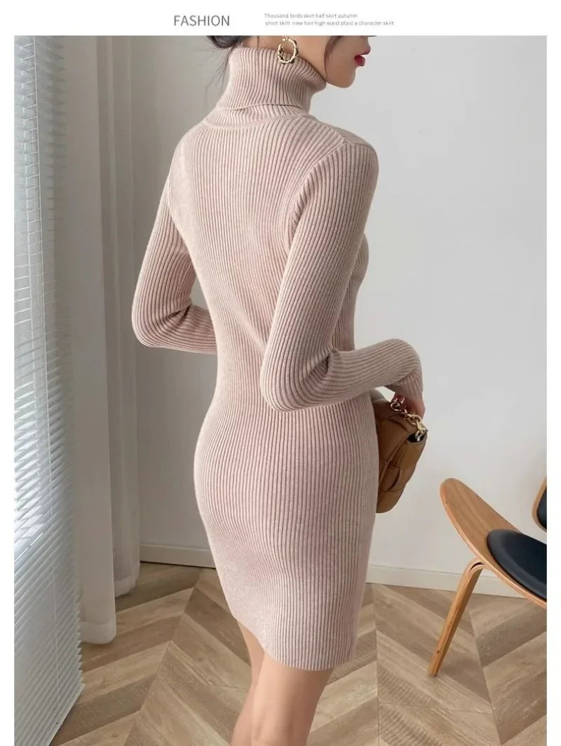 Korean Turtleneck Sweater Dress Bodycon Knit For Office