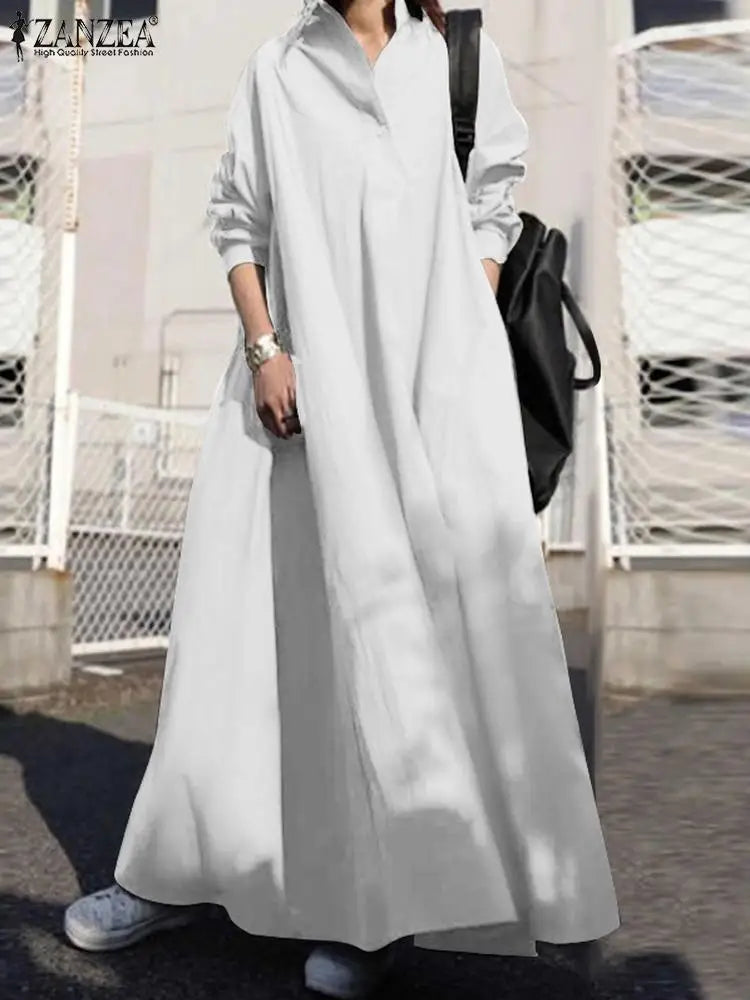 Womens Long Sleeve Maxi Dress With Button Front Pockets