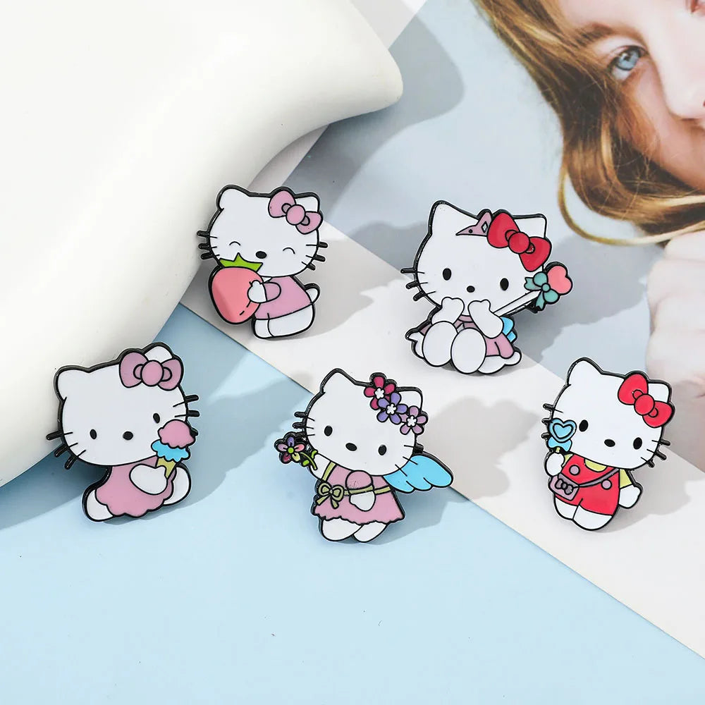 5 Pcs Cute Cartoon Soft Kawaii Cat Brooch Set Metal Badge Alloy Pin Accessory