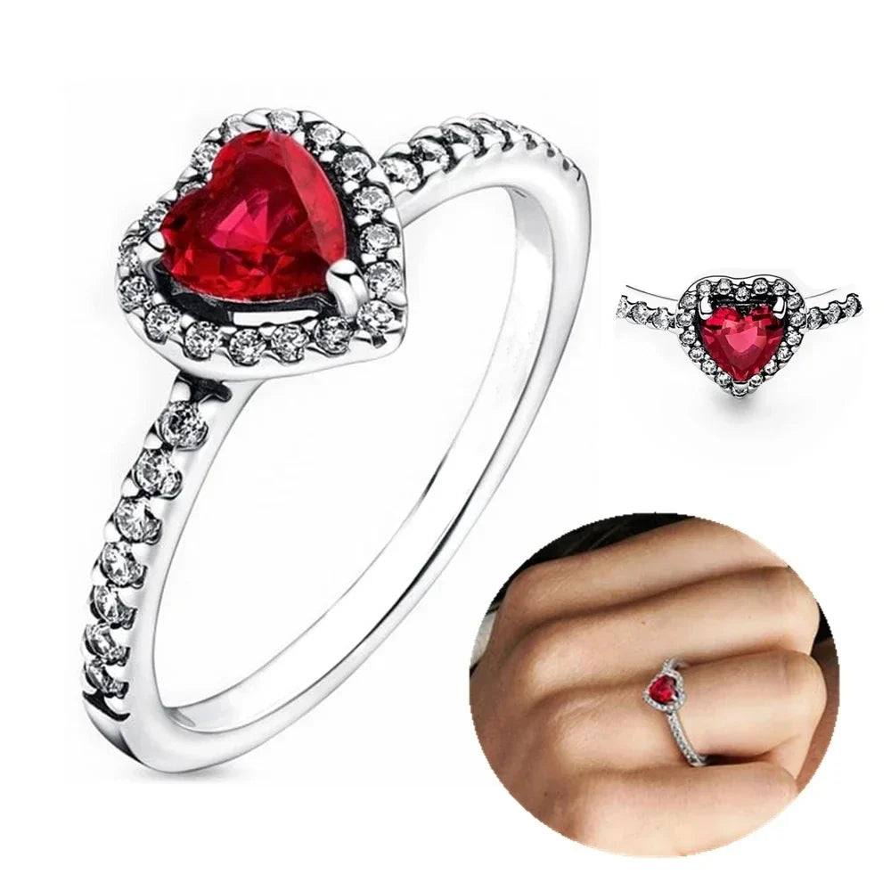 Red White Pink Crystal Rings for Women Luxury Wedding Jewelry Accessories