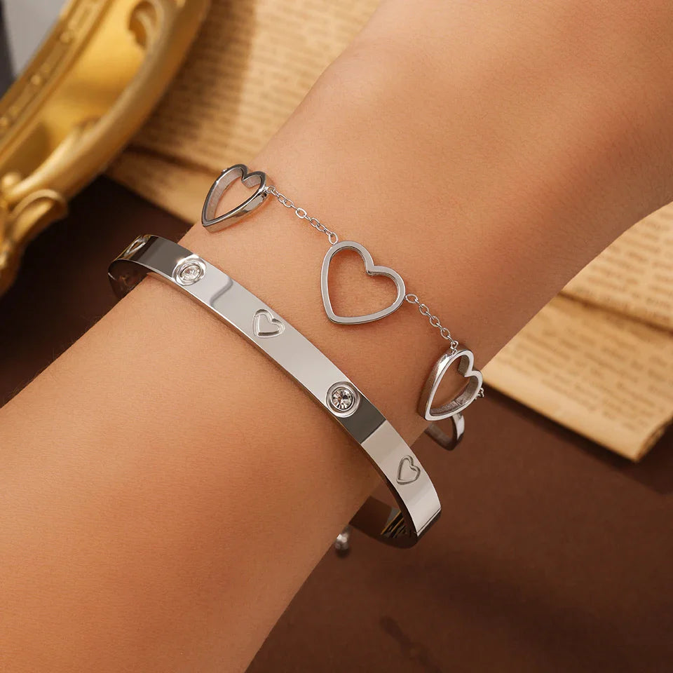 3PCS Lucky Clover Women's Bracelet Set High Quality Stainless Steel Charm Jewelry Gift