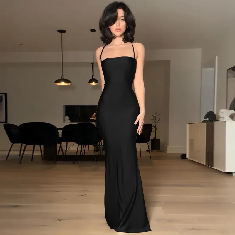 Backless Bandage Maxi Dress Solid Draped Gown for Prom