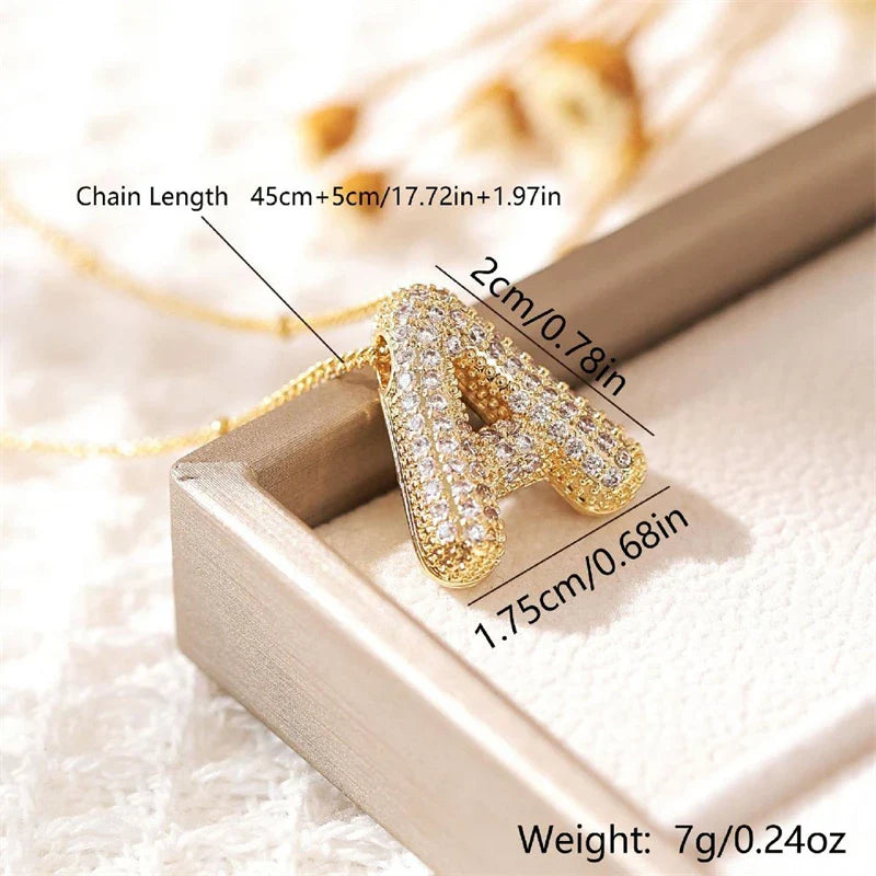 Exquisite Copper Gold-plated Zircon Pendant Minimalist Collarbone Chain Balloon Letter Necklace for Women