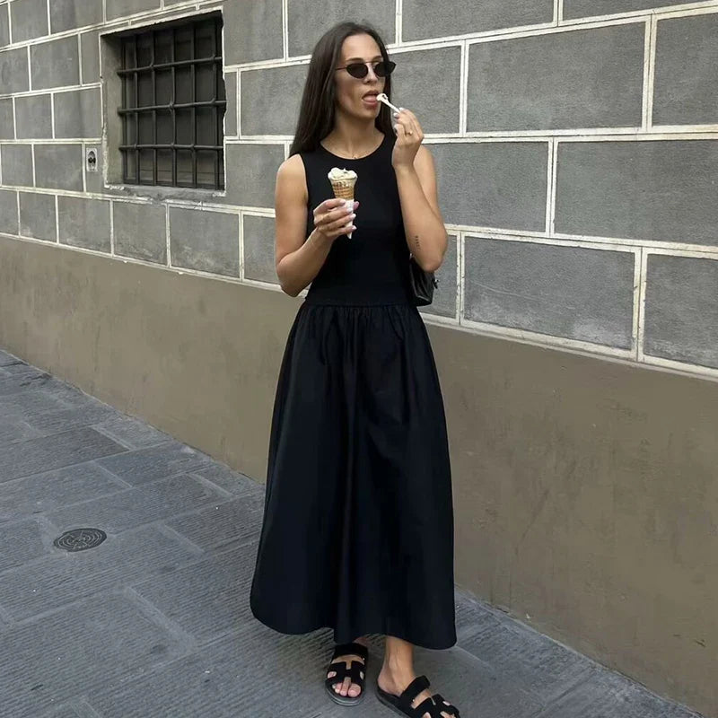 Chic Slim O Neck Womens Summer Dress Elegant Long Style