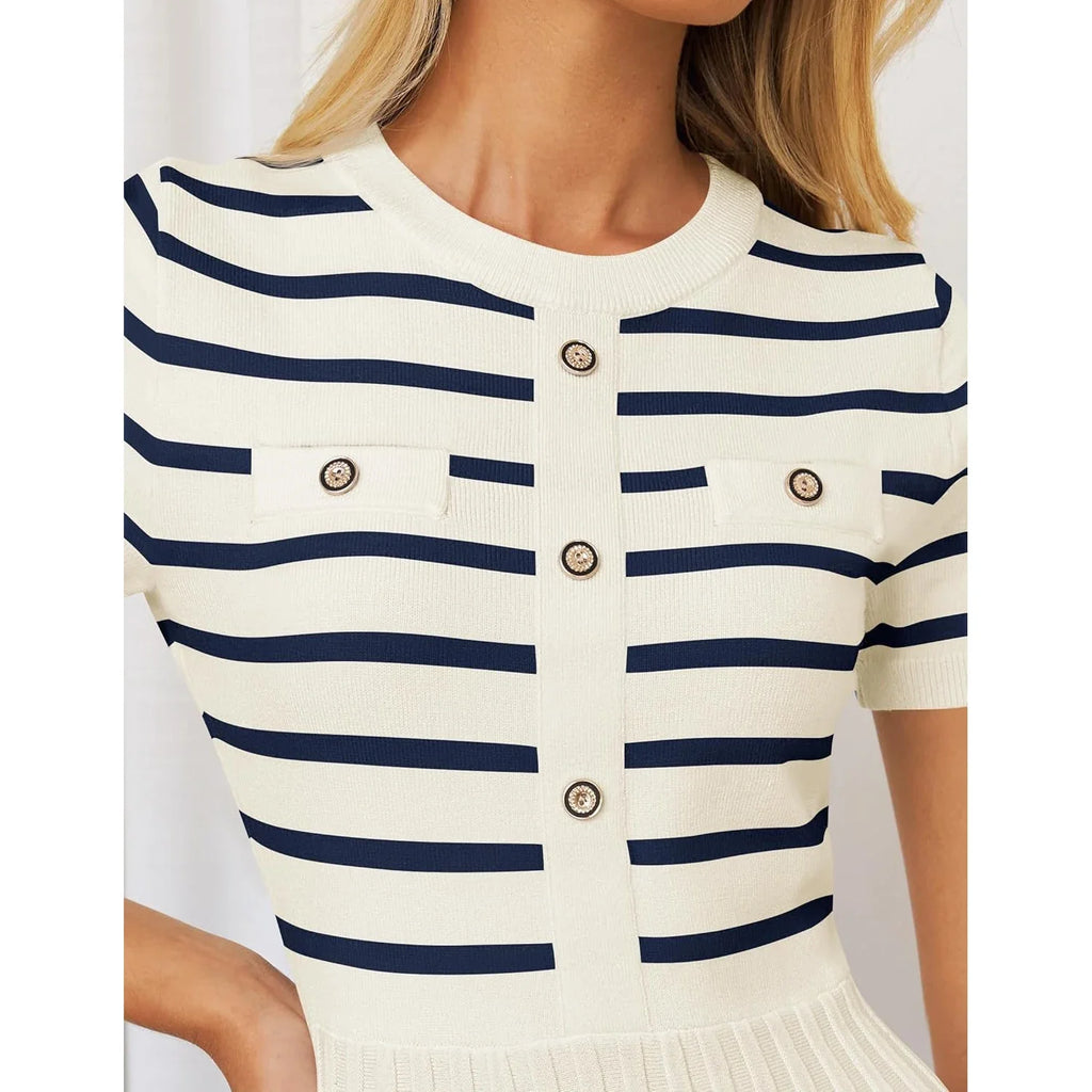 Ice Silk Knitted Striped Summer Dress For Women Loose Fit