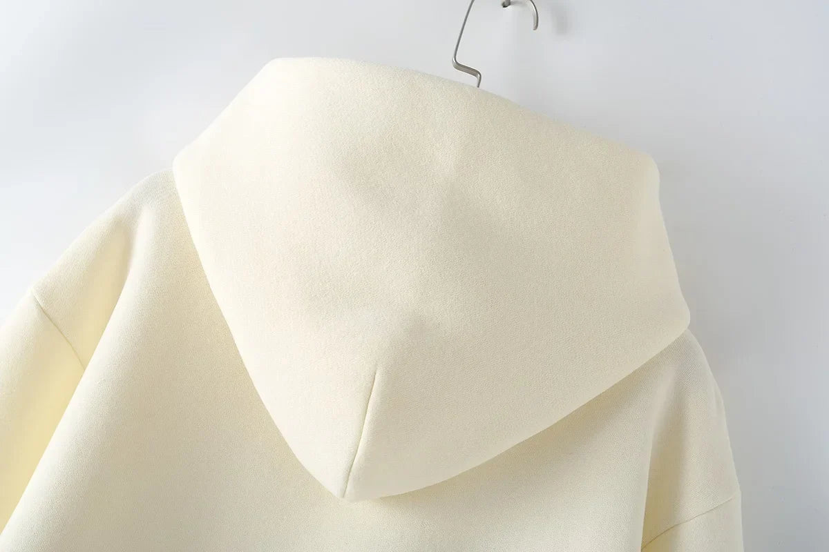 Women's Fleece Coat and Pant Set with Long Sleeve Hooded Sweatshirt and Casual Drawstring Trousers for Office and Everyday Wear