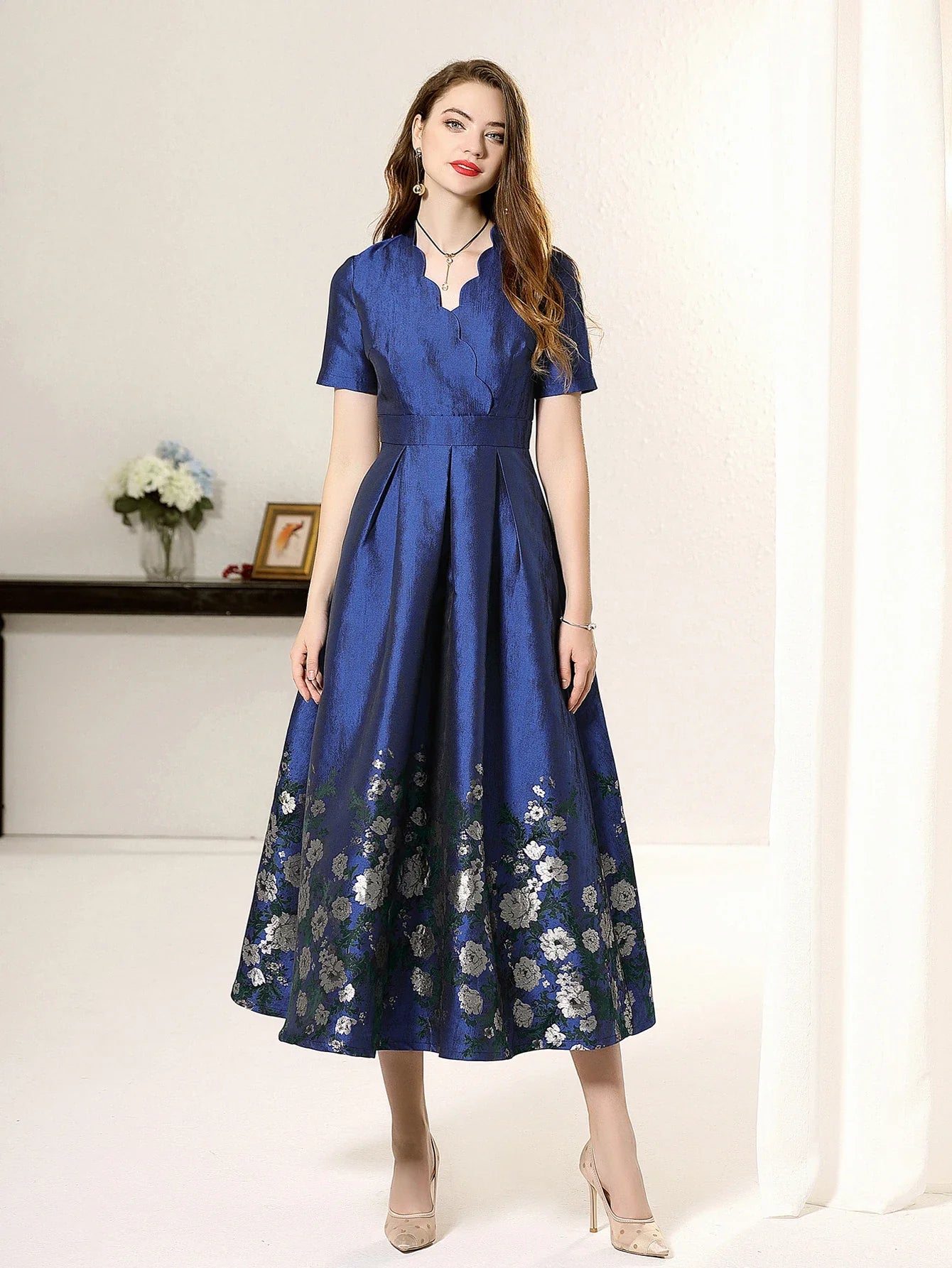 Summer Jacquard Maxi Dress For Women Floral Party Wear