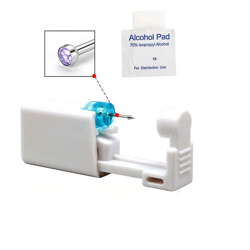 Disposable Nose Piercing Gun Kit with Built-in Stainless Steel Nose Stud and Alcohol Cotton