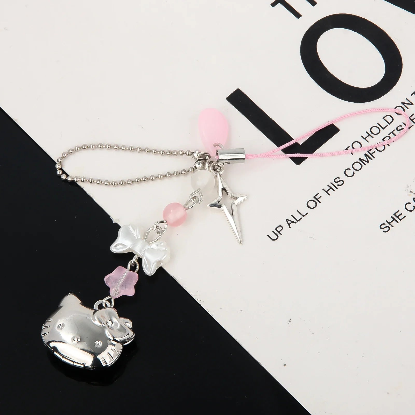 Kawaii Cat Bowknot Star Charm Phone Chain Cute Cartoon Kitty Keyring Pendant for Bags and Cosplay Jewelry Gift