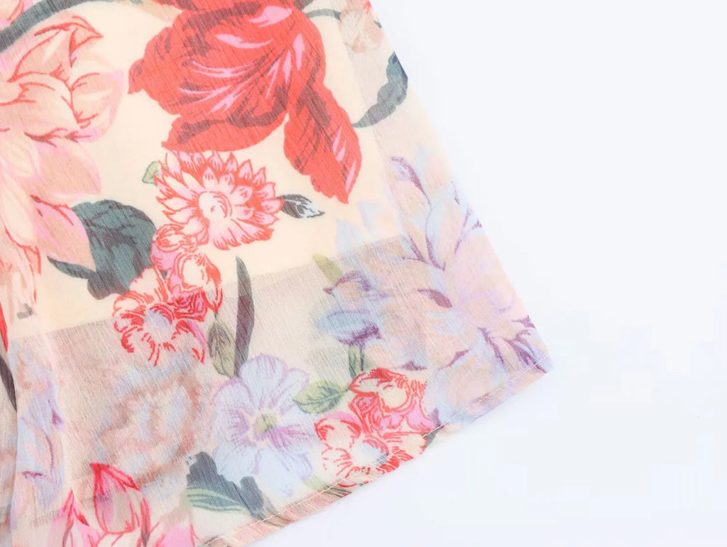 Floral Print Midi Dress With Belt Bow Collar Long Sleeve