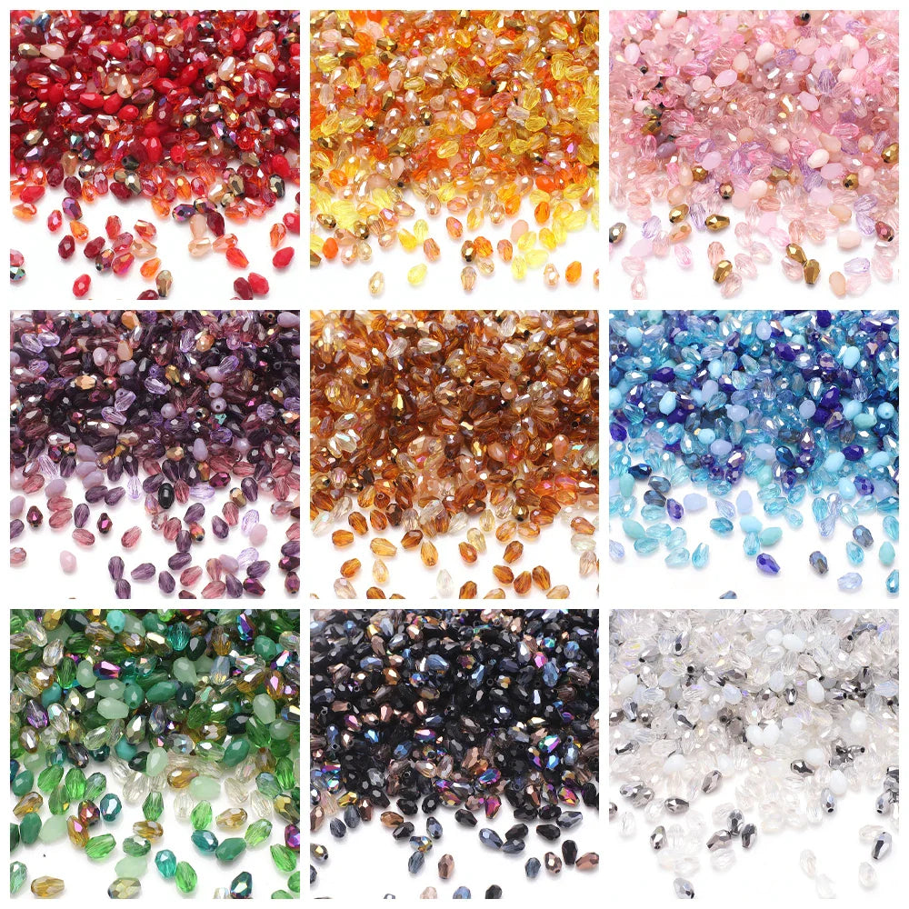 100 Pieces 4x6mm AB Mixed Color Tear Drop Faceted Crystal Glass Beads for Jewelry Making and DIY Crafts