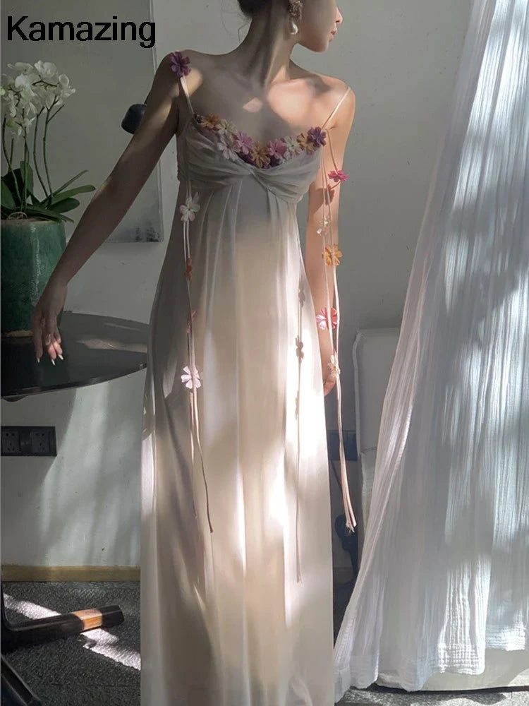 Boho Flower Maxi Dress Spaghetti Strap Beach Party