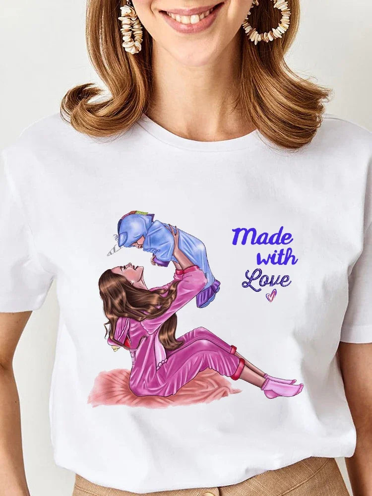 Women Cartoon Super Mom Life Graphic T-Shirt Summer Print Tee for Moms