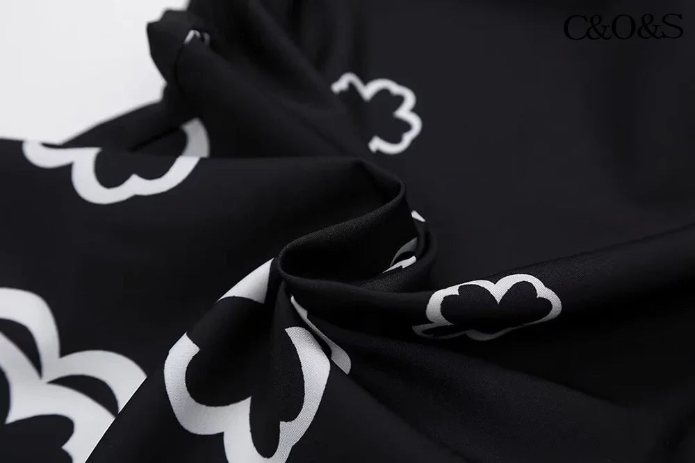 Floral Print Long Sleeve Shirt and High Waisted Trousers Fashion Set