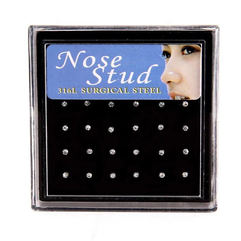 24pcs Colorful Rhinestone Nose Rings and Studs for Women with Stainless Surgical Steel Nose Piercing Jewelry