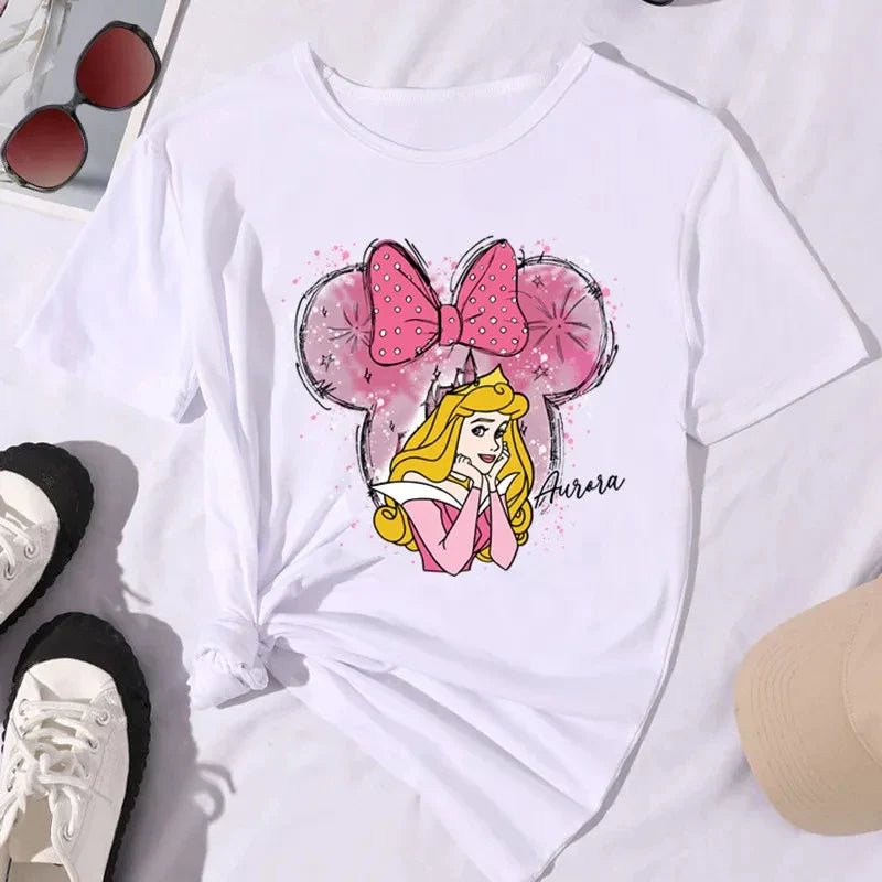 Kawaii Disney Princess Women's Cotton T-Shirt Comfortable Short Sleeve Summer Top