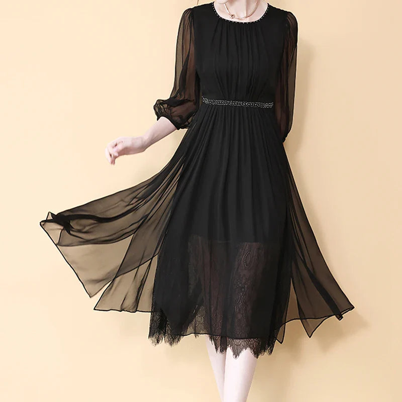 Silk Lace Maxi Dress for Women Half Sleeve Bodycon Elegant