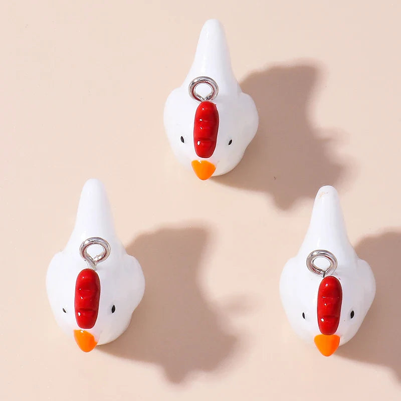 10pcs Cute Imitation Resin 3D Chicken Charms for DIY Jewelry Making Earrings and Bracelets