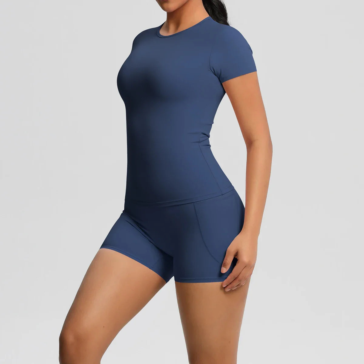 2PCS Women's Yoga Set with Pocketed Shorts and Short Sleeve Crop Top Sports Bra Comfortable Fitness Tracksuit Activewear for Gym and Outdoor Workouts