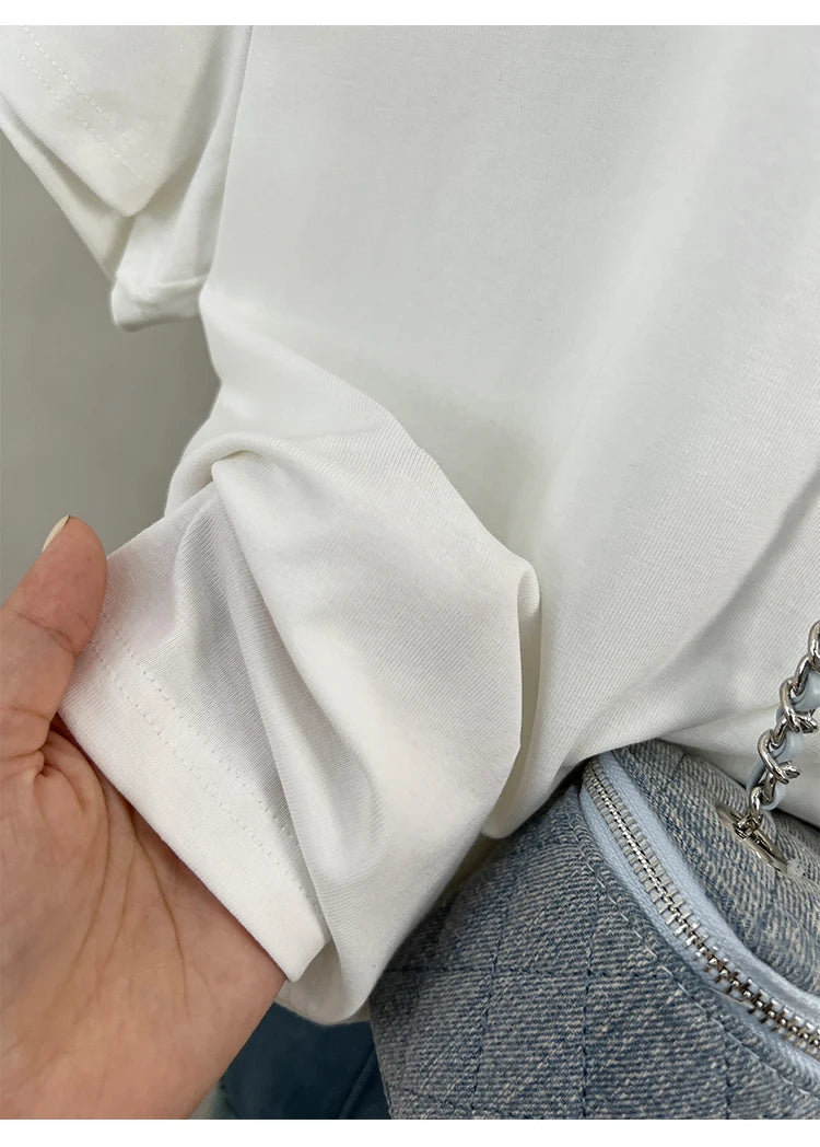 Oversized Cotton T-Shirt for Women, Short Sleeve Spring Tee with Trendy Print, Casual Y2K Style Top