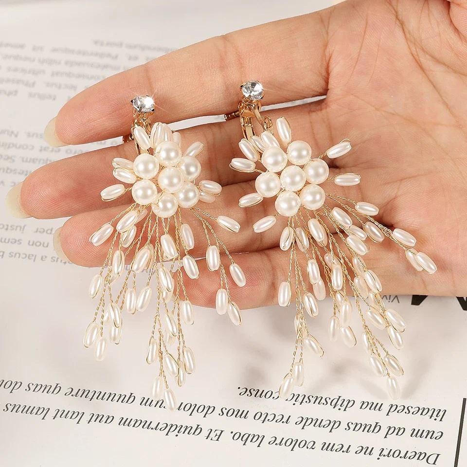 Elegant Imitation Pearl Flower Earrings for Bridal Wedding and Party Jewelry