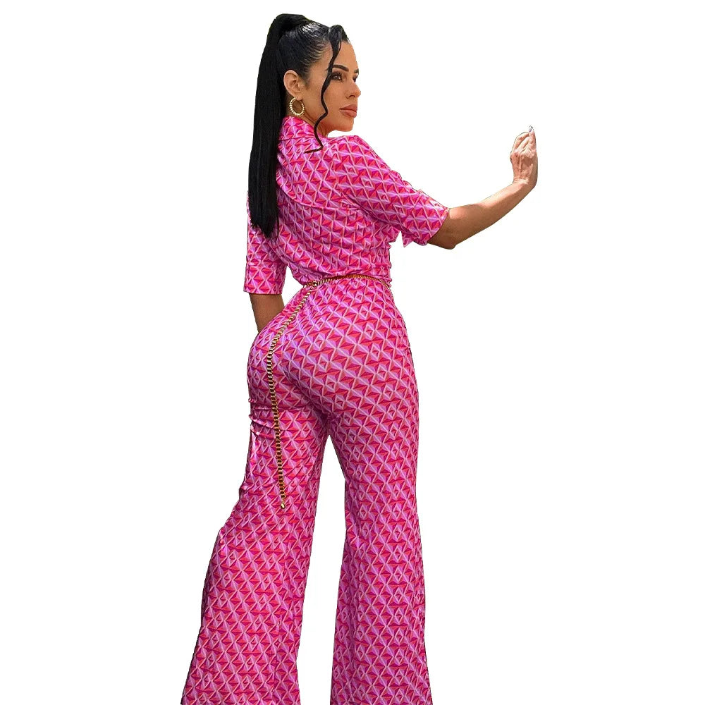 Elegant Chic Printed Women One Piece Slim Fit V Neck Long Sleeve Wrap Waist Jumpsuit Office Fashion Outfit