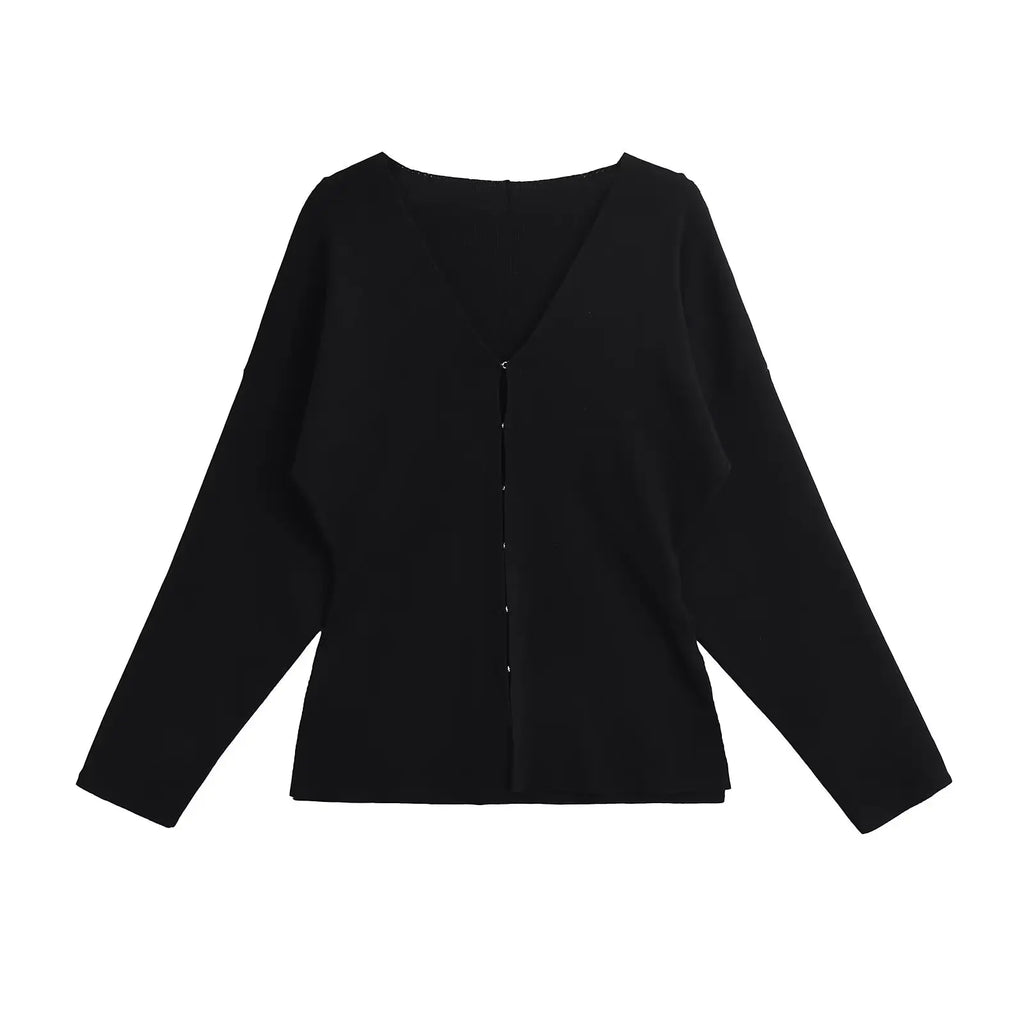 Women's Casual V-Neck Long Sleeve Knitted Cardigan and Short Skirt Set Slim Fit Stylish Two-Piece Outfit