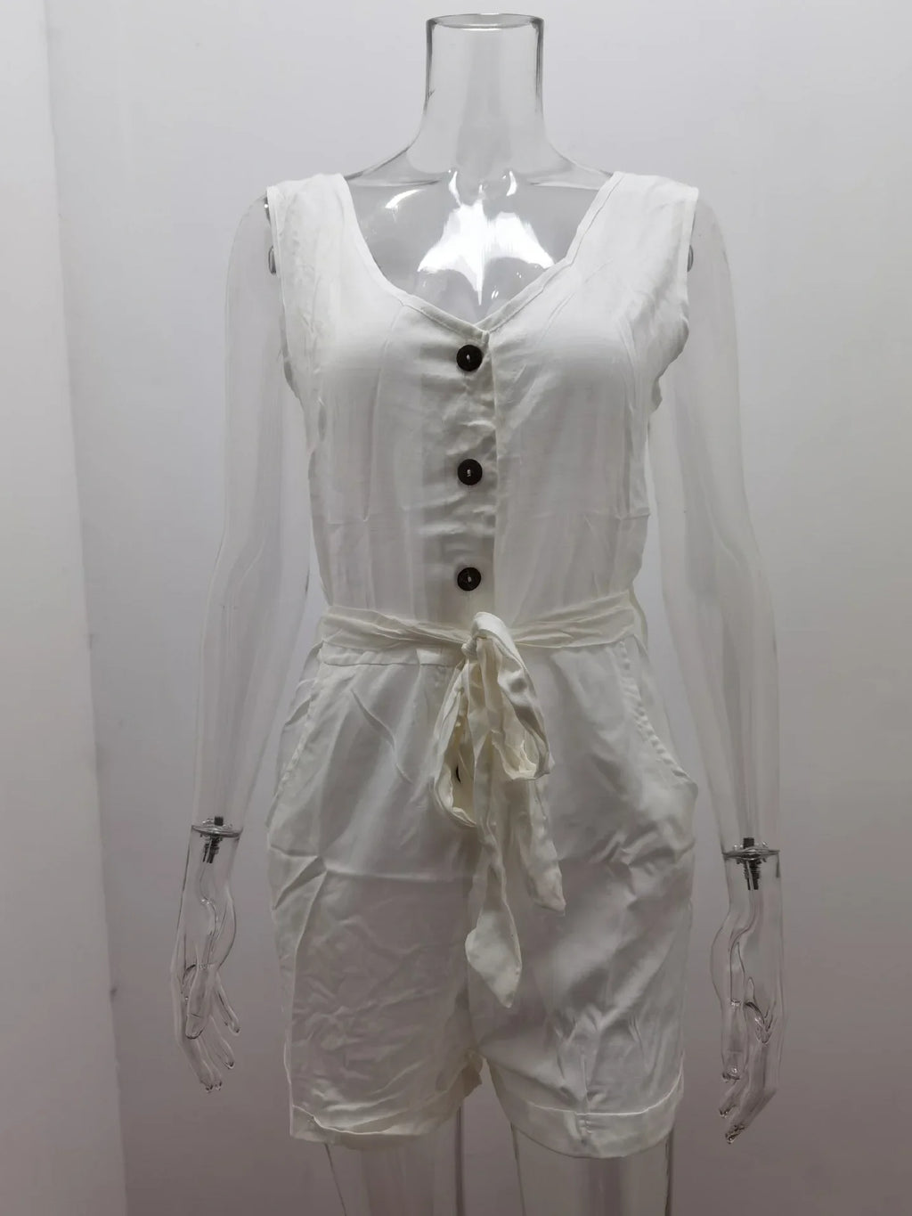 Women's Casual V Neck Monochromatic Jumpsuit with Five Point Shorts Lightweight Summer Outfit