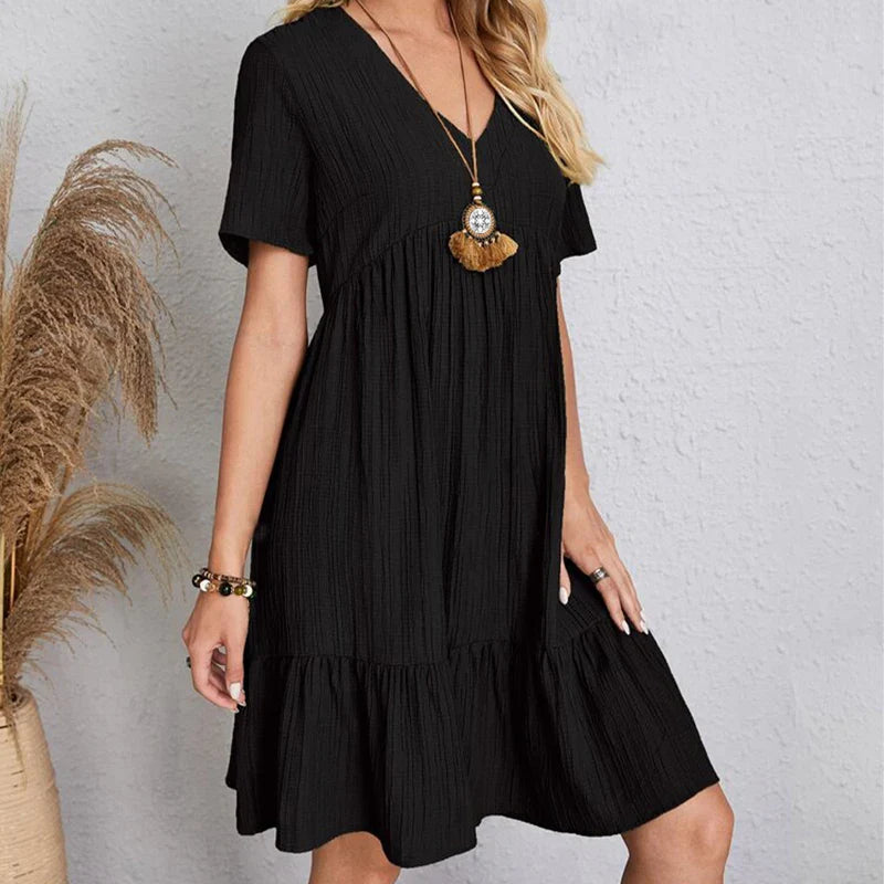 Boho Mini Dress Women V Neck Ruffles A Line Beach Dress