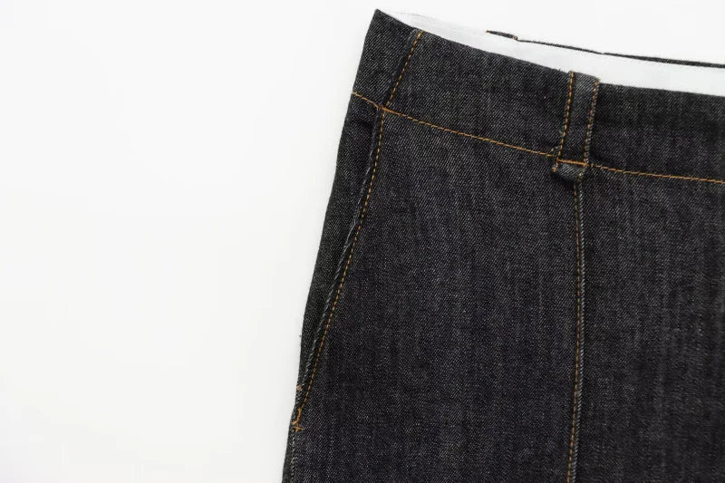 Women's Slim-Fit Denim Shirt with Stretch Waist and Flare Trousers for Comfortable Spring Style