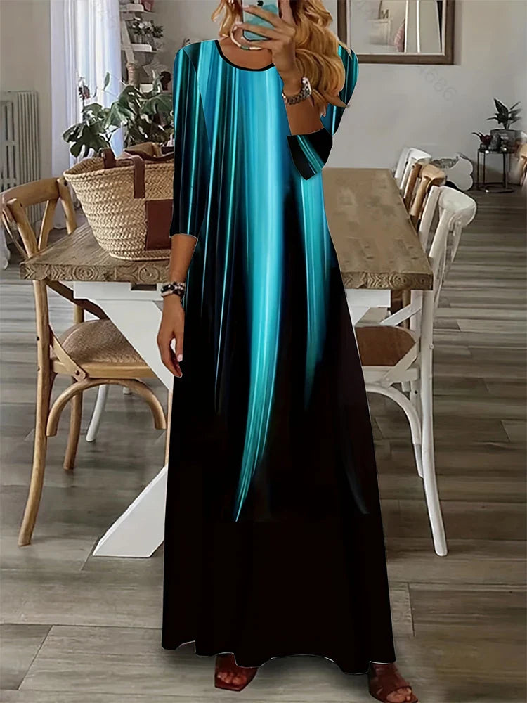 Women's Color Block Dress With Long Sleeves Round Neck