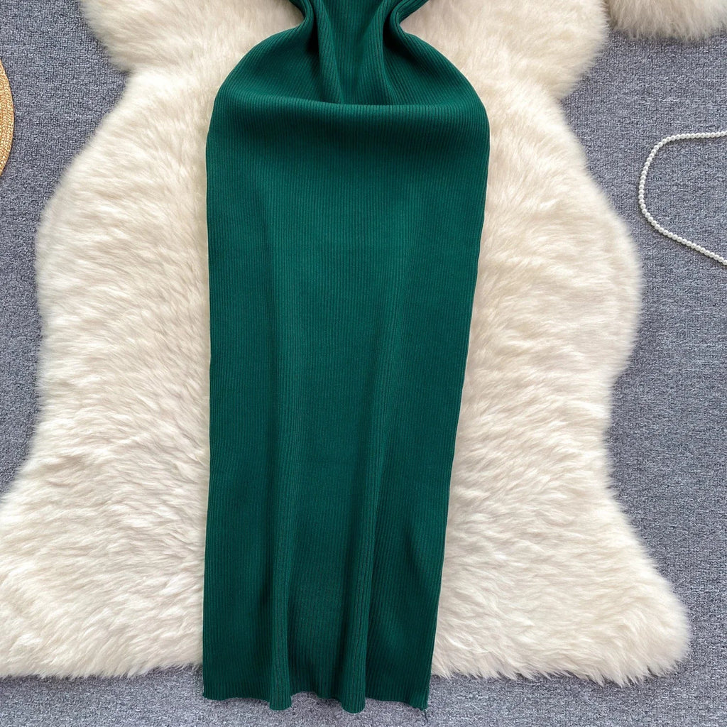 Wrap Dress Knitted Maxi With Pleated Detail And Bodycon Fit