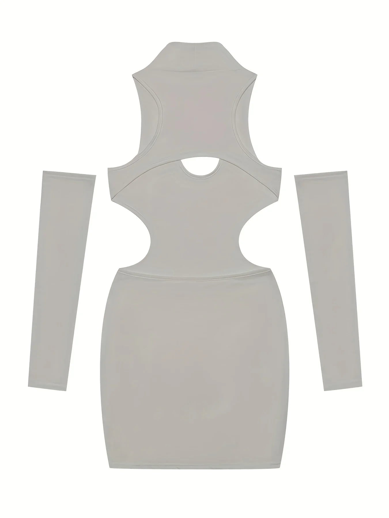 Spring Summer Hollow Neck Bodycon Dress Solid Color