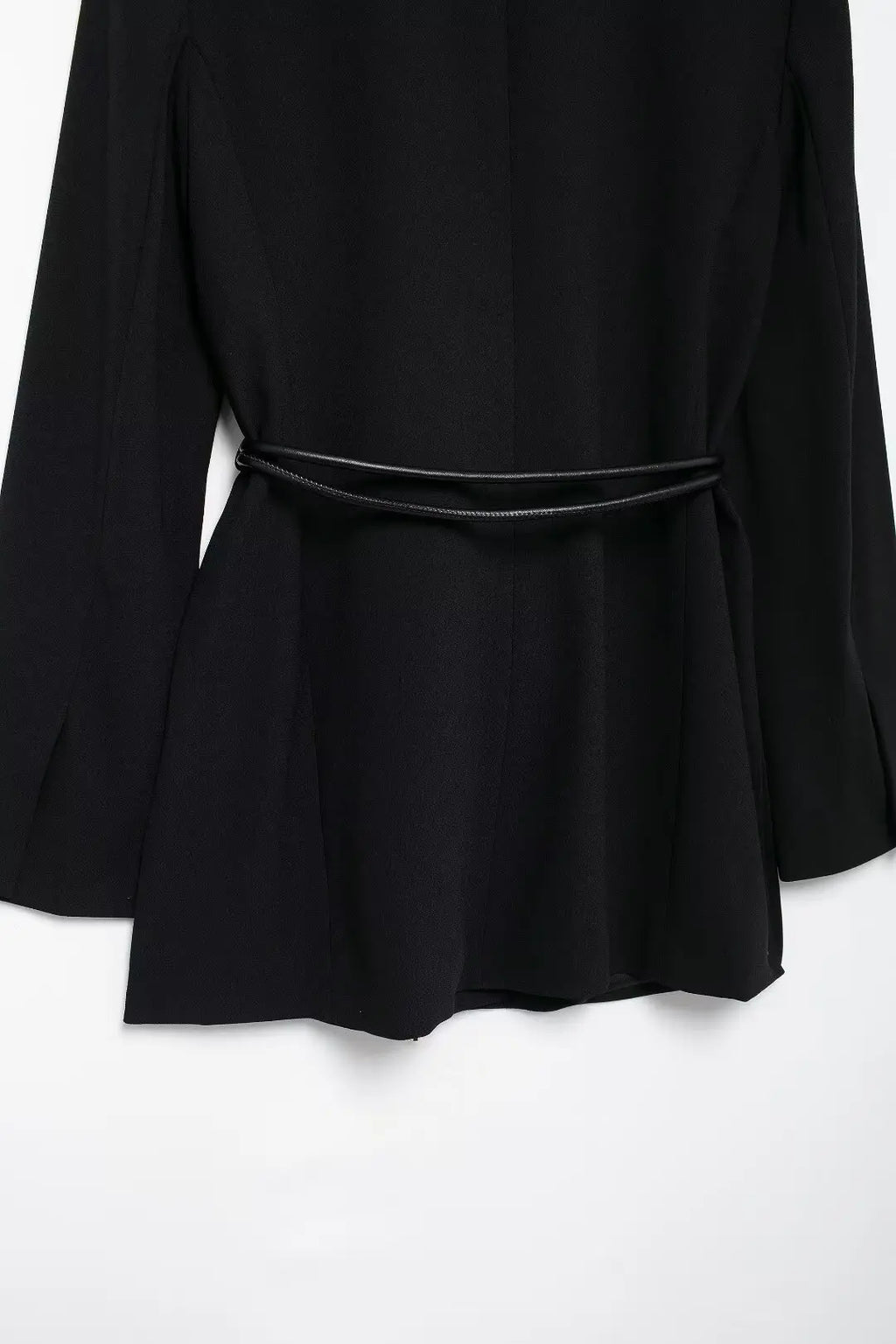 Women's Fashion Long Sleeve Suit Jacket with Belt and Zipper Straight Pants Set