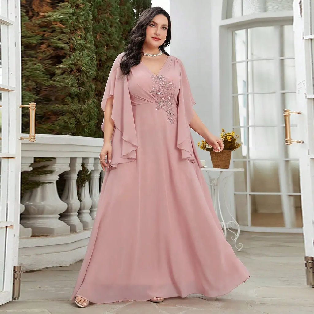 Dusty Pink Chiffon Bridesmaid Dress With Rhinestones