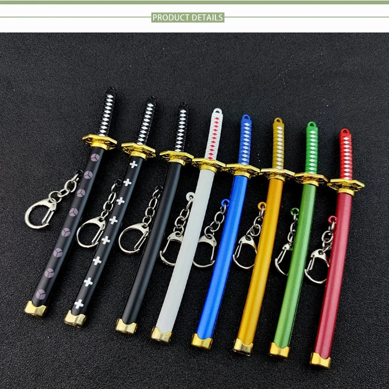 Mini Roronoa Zoro Samurai Sword Keychain Anime Katana Scabbard Ring for Men and Women Cosplay Jewelry Gift