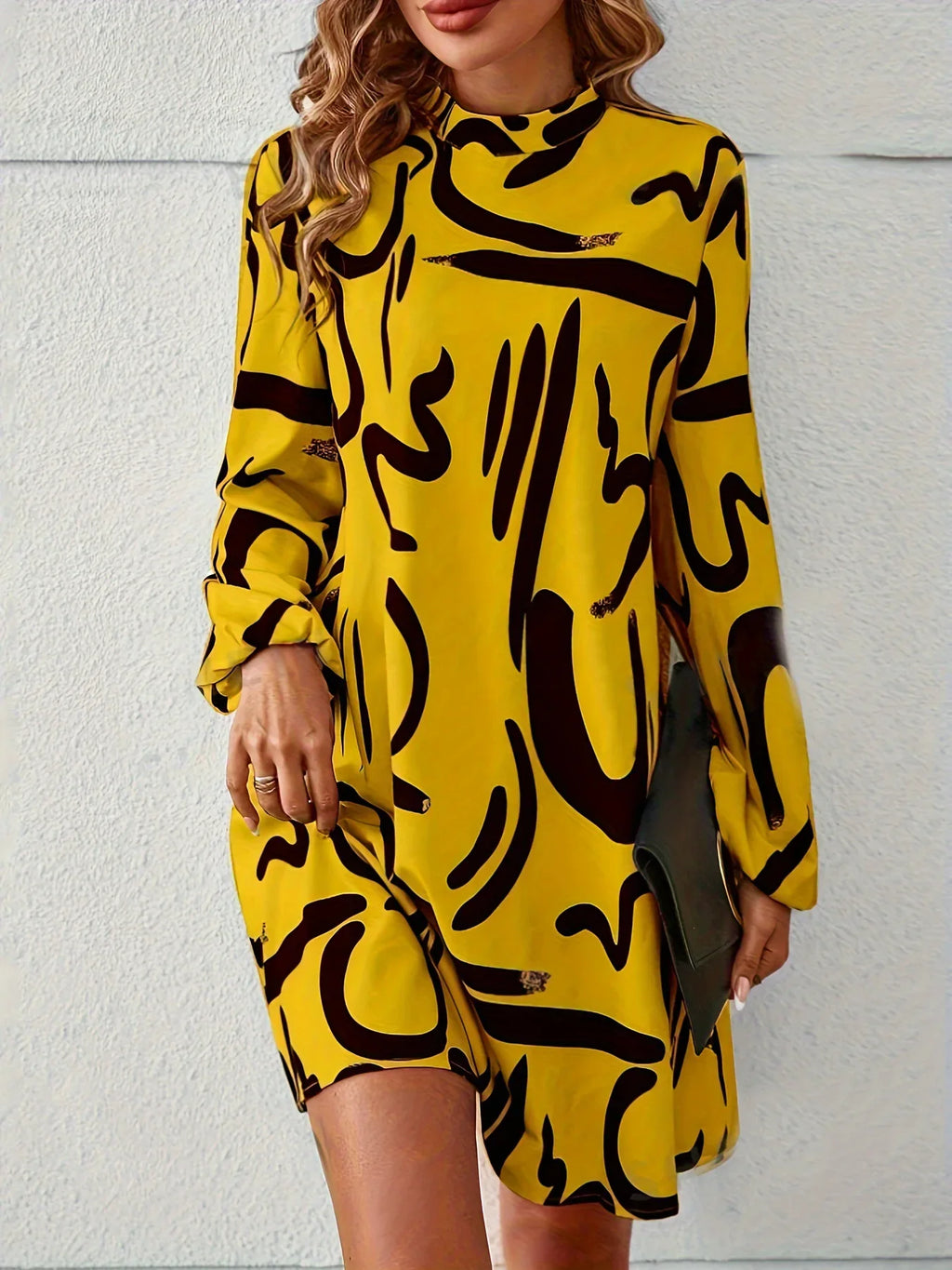 Boho Printed Lantern Sleeve Mini Dress For Casual Vacation