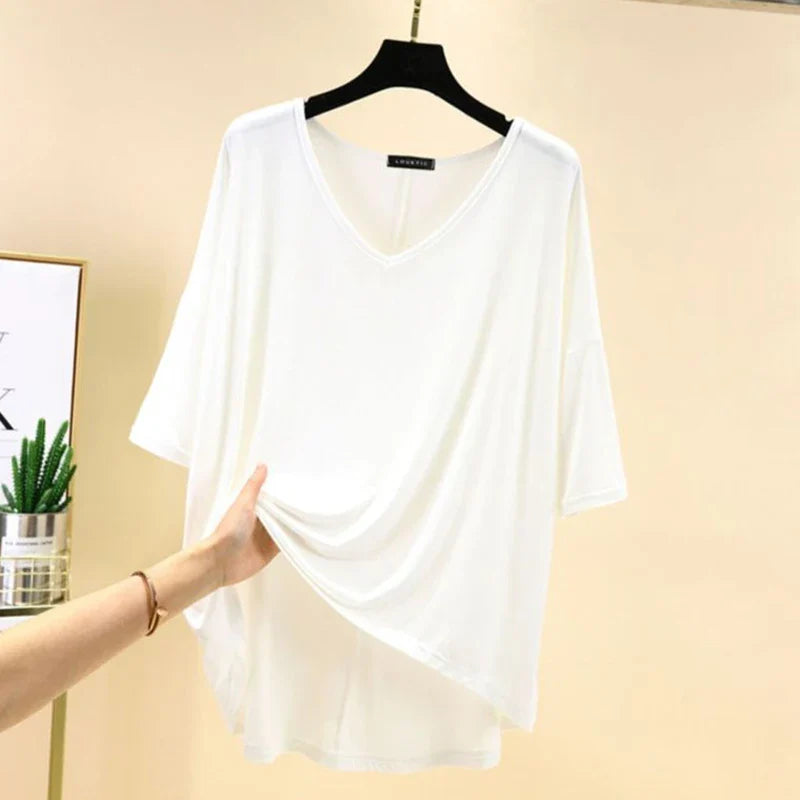 Solid Color Basic Short Sleeve Womens V Neck T Shirt Casual Cotton Tee for Summer