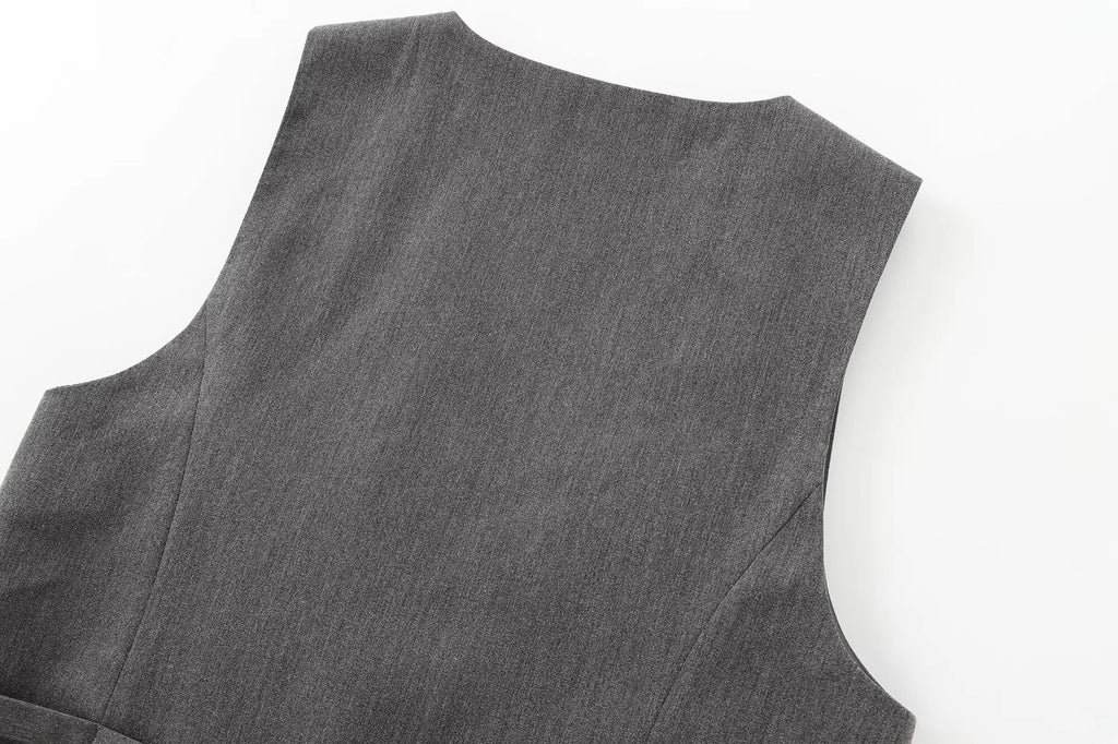 Women Slim-Fit Suit Vest and Trousers Set Vintage V-Neck Sleeveless Chic Summer Outfit