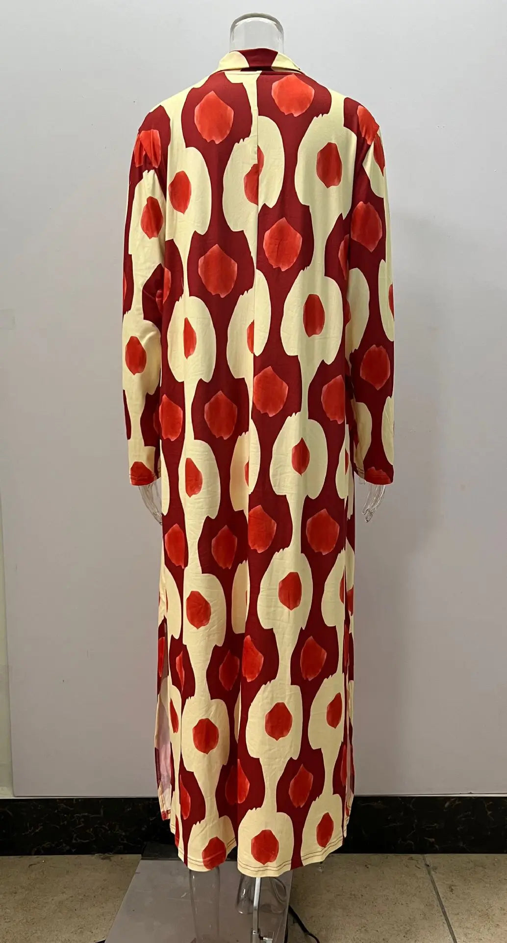 Autumn Winter Long V Neck Printed Dress With Unique Print