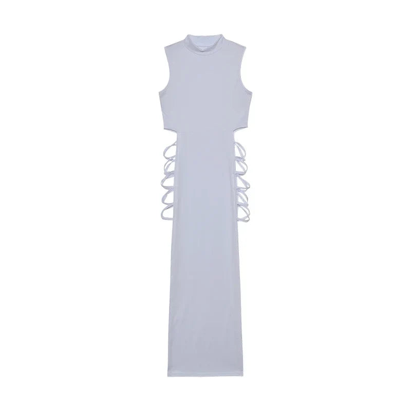 Sleeveless Slim Fit Hollow Lace Dress With Side Slits